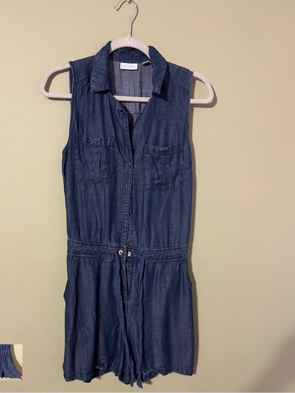 New York & Company Navy Blue Denim Romper